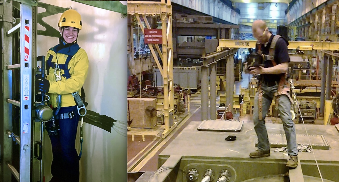 A woman and a man working 